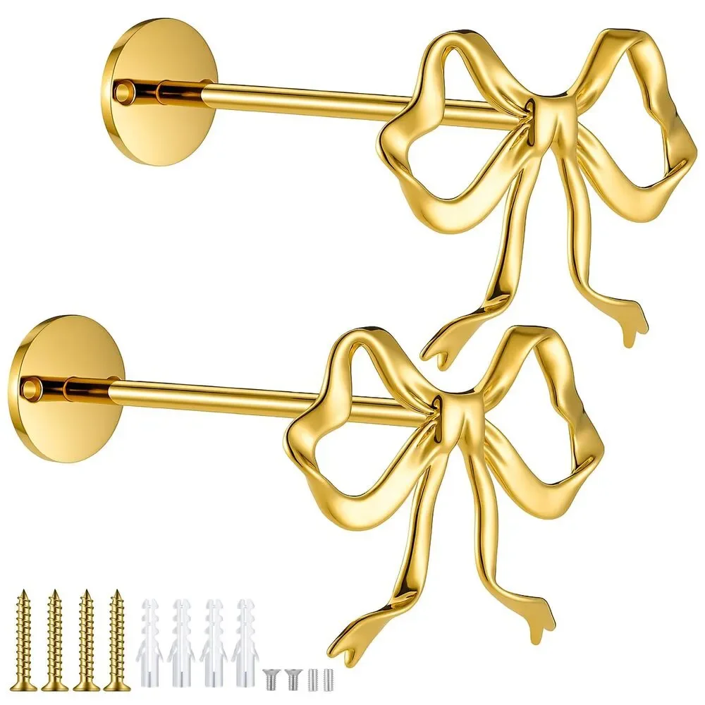 2 Pcs, Large Gold Bow Curtain Holdbacks, Wall Mounted